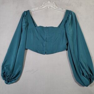 Urban Outfitters Top L Green Corset Cropped Balloon Sleeve Smocked‎ Milkmaid Y2K